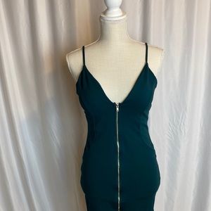 Emerald green bodycon dress gold zipper